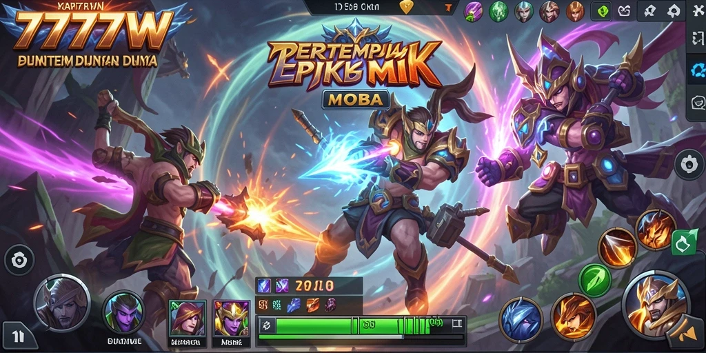 Screenshot gameplay MOBA 7777W yang memukau.