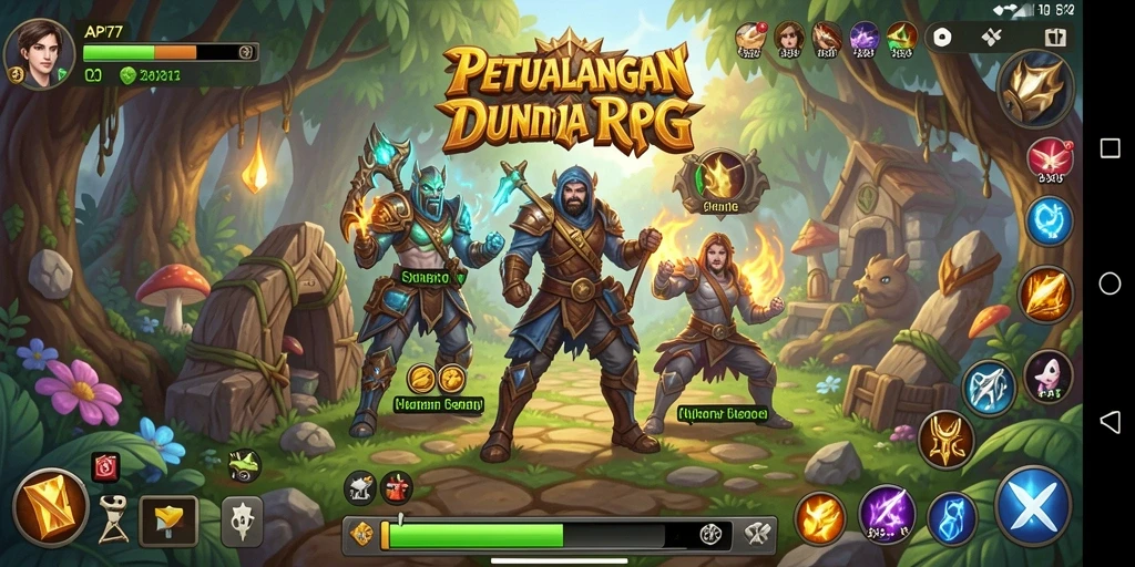 Tangkapan layar gameplay API77 yang menampilkan pertarungan epik di dunia RPG.