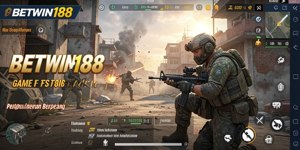 Screenshot menampilkan aksi gameplay intens BETWIN188 dalam mode pertempuran FPS.