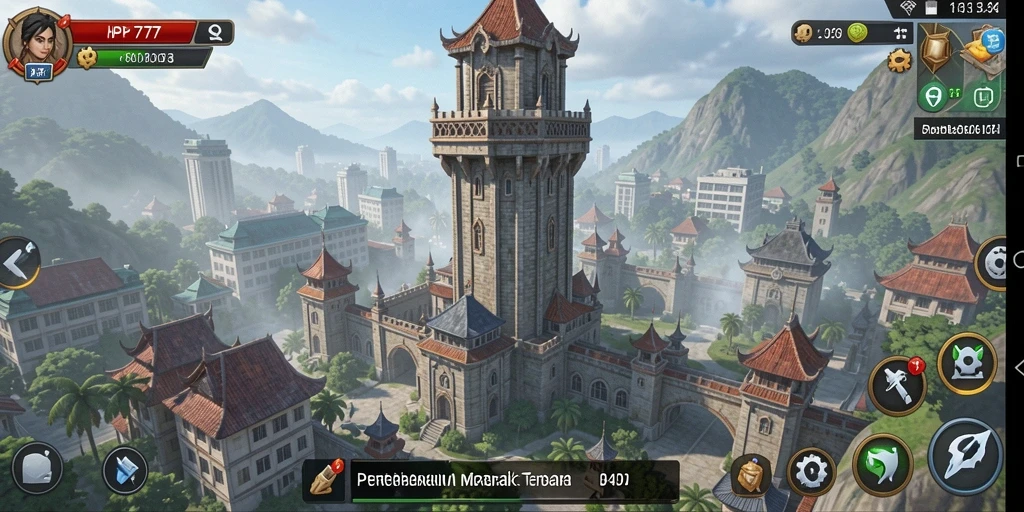 Tampilan gameplay HP777 menampilkan pertahanan menara yang strategis.