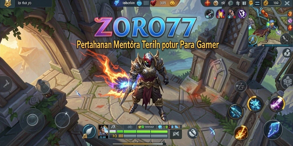 Screenshot gameplay strategis dari ZORO77 menampilkan pertahanan menara yang mendebarkan.